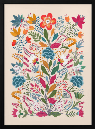 Folk Art Flower Garden | Poster - Black Metal Frame Interior