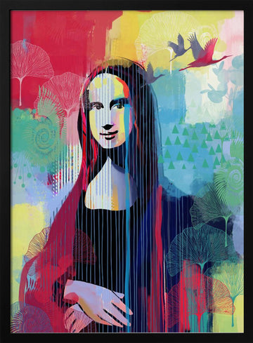 Vibrant Mona Lisa Portrait | Poster - Black Metal Frame Interior