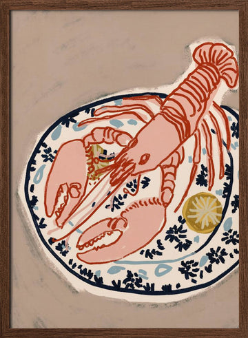 Pink Lobster Dinner | Poster - Walnut Frame Interior