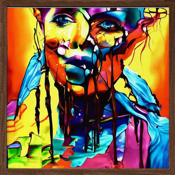 Colorful Drip Portrait | Poster - Walnut Frame Interior