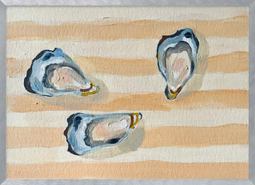 Coastal Oysters on Stripes | Poster - Silver Frame Interior