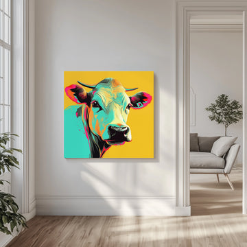 Vibrant Pop Art Cow | Canvas - Room Interior 1