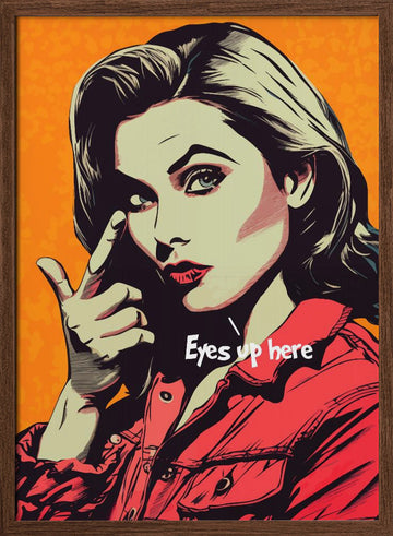 Pop Art Woman Pointing | Poster - Walnut Frame Interior