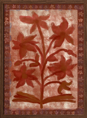 Painterly Red Blooms | Poster - Walnut Frame Interior