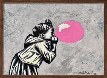 Urban Bubblegum Girl | Poster - Walnut Frame Interior