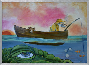 Fisherman Dog and Crocodile Eye | Poster - Silver Frame Interior