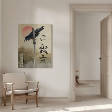 Samurai Crow Red Sun | Canvas - Room Interior 1