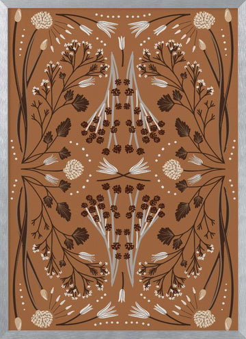 Folk Mirrored Botanicals - Earth Tones | Poster - Silver Frame Interior