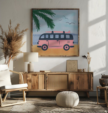 Pink Beach Camper | Poster - Room Interior 2