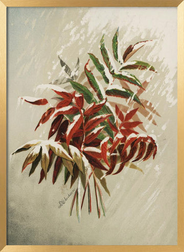 Leaves In Snow | Poster - Gold Frame Interior