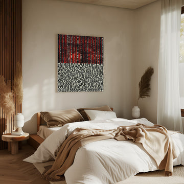 Red Stripes and Fragmented Text | Canvas - Room Interior 2