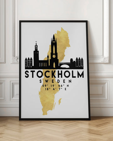 Stockholm Gold Map Skyline | Poster - Room Interior 1