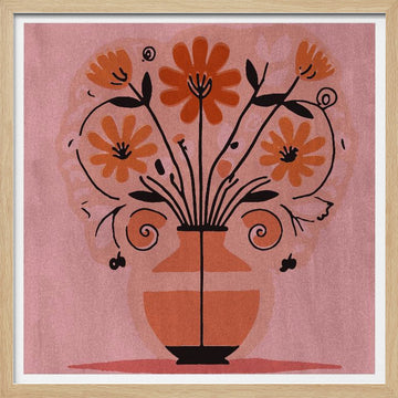Vibrant Folk Art Bouquet | Poster - Wood Frame Interior