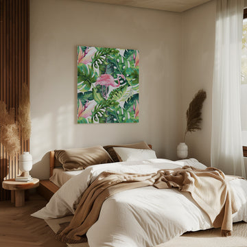 Tropical Flamingo Leaves | Canvas - Room Interior 2