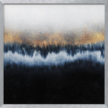 Golden Indigo Flow | Poster - Silver Frame Interior