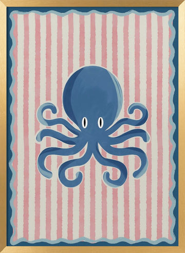 Playful Blue Octopus | Poster - Gold Frame Interior