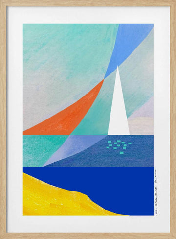 Geometric Ocean Sailboat | Poster - Wood Frame Interior
