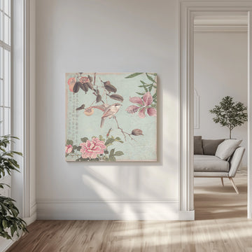 Asian Bird and Peonies | Canvas - Room Interior 1