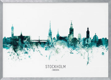 Stockholm Watercolor Skyline | Poster - Silver Frame Interior