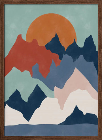 Colorful Mountain Sunset | Poster - Walnut Frame Interior