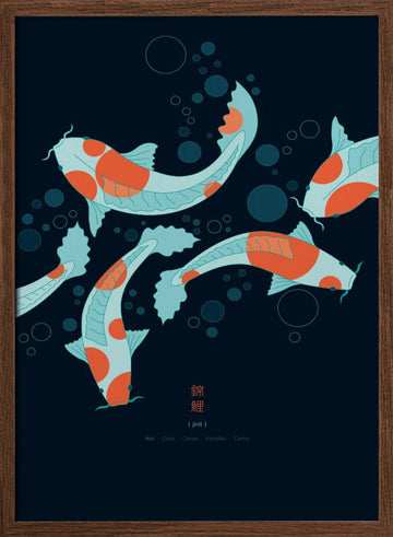 Graceful Koi Swim | Poster - Walnut Frame Interior