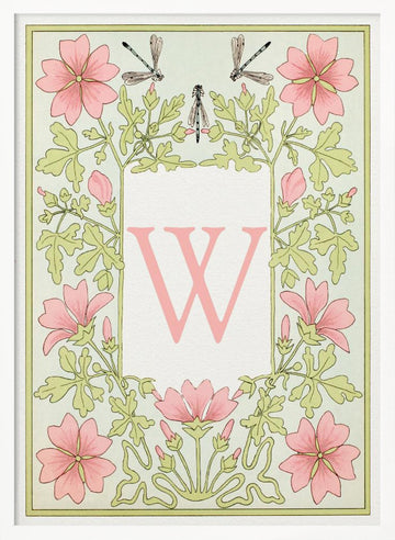 Pink Floral Letter W | Poster - White Frame Interior
