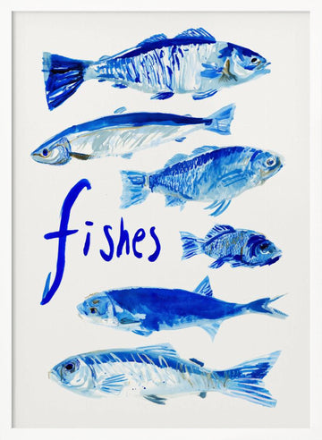 Painted Blue Fishes | Poster - White Frame Interior