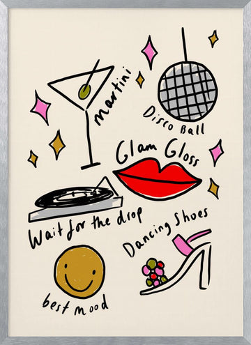 Glam Disco Fun | Poster - Silver Frame Interior