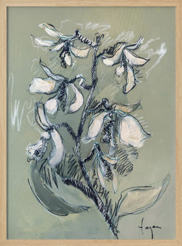 White Floral Sketch | Poster - Wood Frame Interior