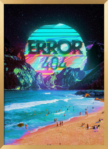 Vaporwave Error Beach | Poster - Gold Frame Interior