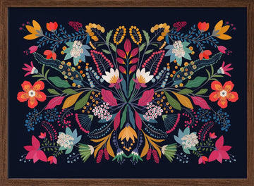 Vibrant Folk Floral Design | Poster - Walnut Frame Interior