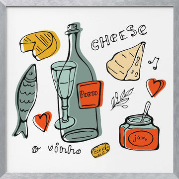Porto Food and Wine Sketch | Poster - Silver Frame Interior