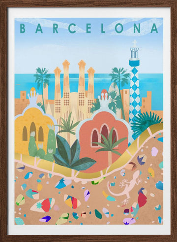 Barcelona | Poster - Walnut Frame Interior