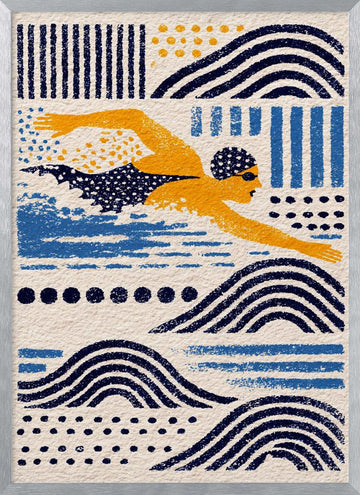 Stylized Swimmer Patterns | Poster - Silver Frame Interior