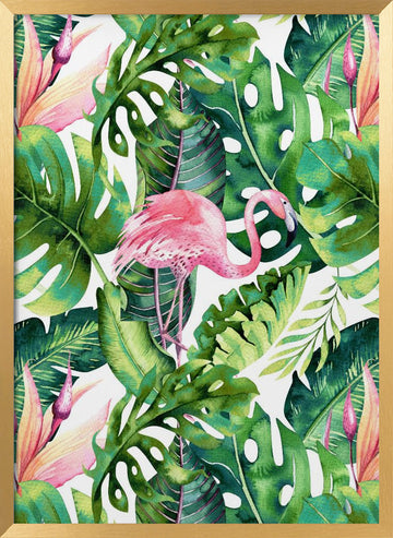 Tropical Flamingo Leaves | Poster - Gold Frame Interior