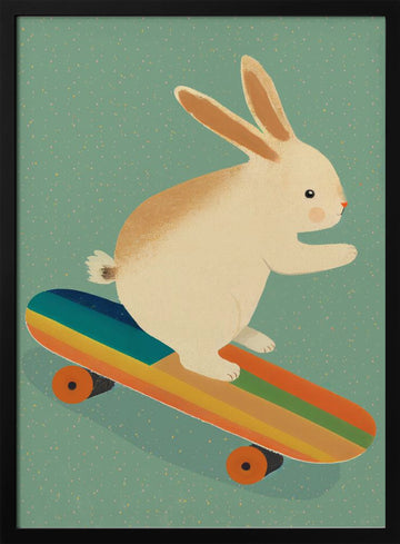 Skateboarding Bunny | Poster - Black Metal Frame Interior