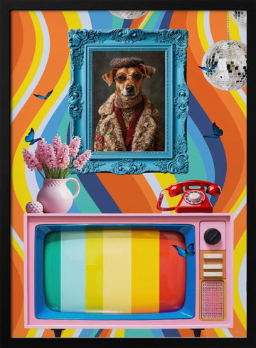 Groovy Dog Portrait | Poster - Black Metal Frame Interior
