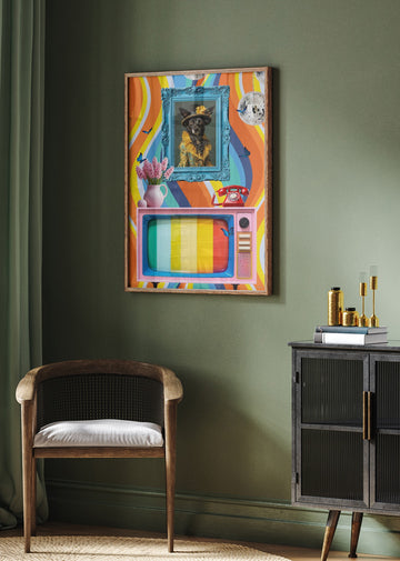 Eclectic Retro Dog Portrait | Poster - Room Interior 2