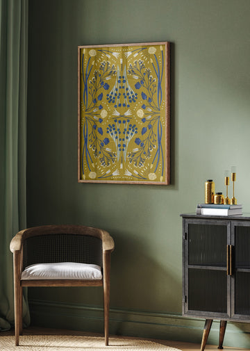 Folk Mirrored - Blue and Olive | Poster - Room Interior 2