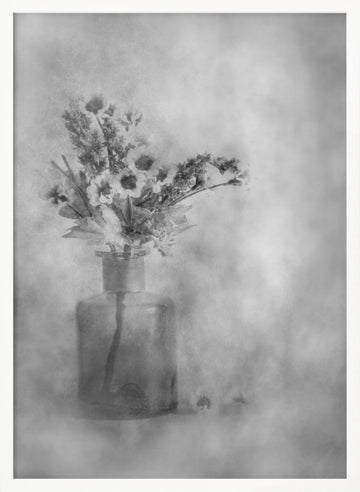 Dreamy Black and White Flowers | Poster - White Frame Interior