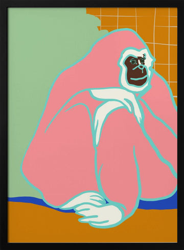 Thoughtful Pink Gorilla | Poster - Black Metal Frame Interior