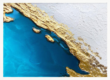 Golden Coastal Abstract | Poster - White Frame Interior