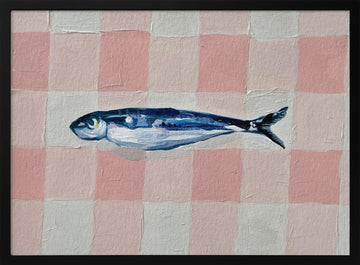 Pink Checkered Sardine | Poster - Black Metal Frame Interior