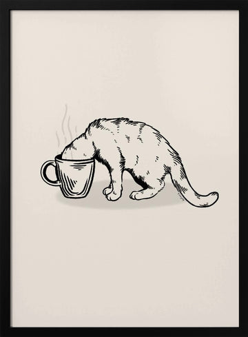 Cozy Coffee Cat | Poster - Black Metal Frame Interior