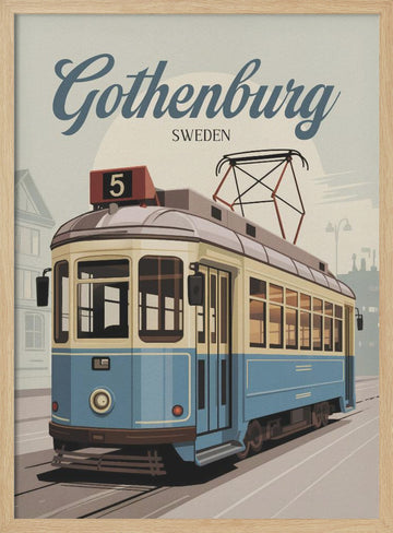 Gothenburg Vintage Tram | Poster - Wood Frame Interior
