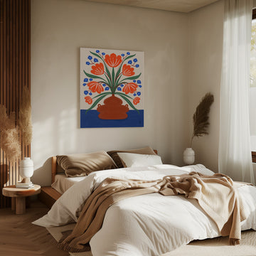 Vibrant Floral Terracotta Vase | Canvas - Room Interior 2