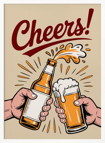 Golden Beer Cheers | Poster - White Frame Interior