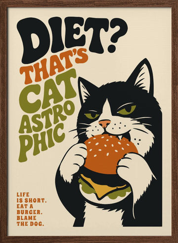 Catastrophic Diet Cat | Poster - Walnut Frame Interior
