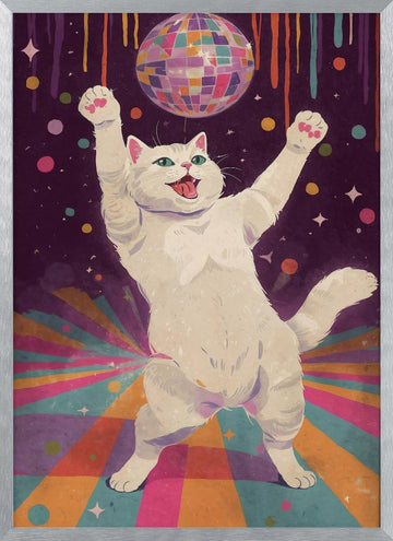 Happy Disco Cat | Poster - Silver Frame Interior