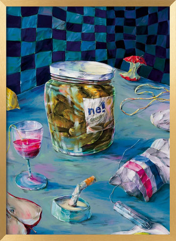 Messy Kitchen Table Still Life | Poster - Gold Frame Interior